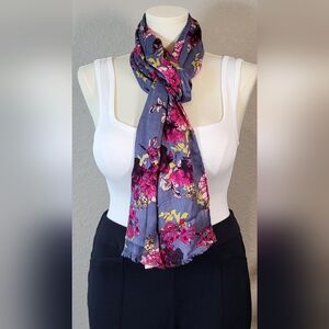 CATO Blue and Pink Lightweight Floral Scarf - 73 x 20.   (NWT)